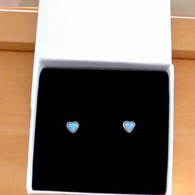 Boxed gift/sterling silver blue opal heart stud earrings/blue opal earrings/blue opal studs/blue opal jewellery/blue opal jewelry/uk