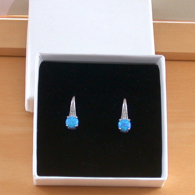 Boxed gift/sterling silver blue opal & cz earrings/blue opal hook earrings/opal earrings/opal jewellery/opal jewelry/uk