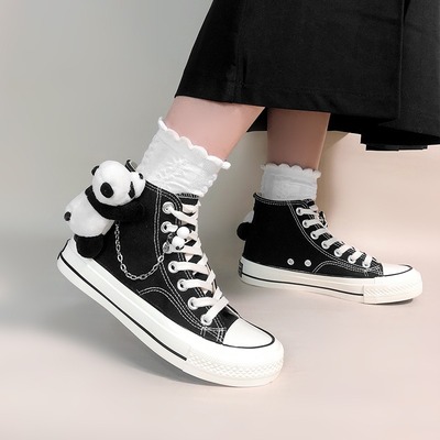 Cute panda black canvas shoes