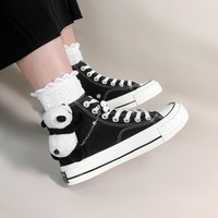Cute Panda Black Canvas Shoes - Thumbnail 1