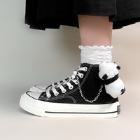 Cute Panda Black Canvas Shoes - Thumbnail 3