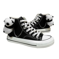 Cute Panda Black Canvas Shoes - Thumbnail 5
