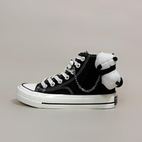 Cute Panda Black Canvas Shoes - Thumbnail 4