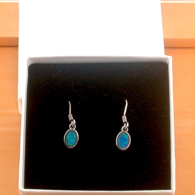 Boxed gift/sterling silver blue opal drop earrings/opal earrings/dangly earrings/opal jewellery/opal jewelry/earrings/uk