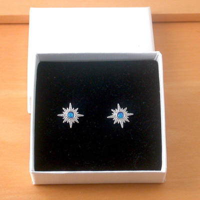 Boxed gift/sterling silver blue opal star earrings/opal earrings/star earrings/opal jewellery/opal jewelry/star jewellery/star jewelry/uk