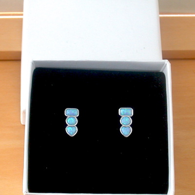 Boxed gift/sterling silver blue opal rectangle stud earrings/opal earrings/blue opal earrings/opal jewellery/opal jewelry/gemstone earrings/uk