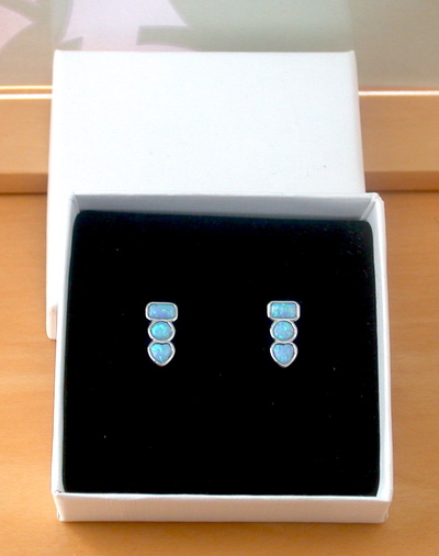 BOXED GIFT/Sterling Silver Blue Opal Rectangle Stud Earrings/Opal Earrings/Blue Opal Earrings/Opal Jewellery/Opal Jewelry/Gemstone Earrings/UK