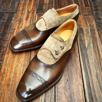 Men’s Elegant Two-Tone Brown Shoes Handmade Leather & Suede Formal Footwear - Thumbnail 1