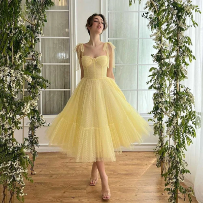 Yellow Elegant French Cocktail Evening Gown for Women