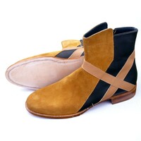 Crafted Leather Classic Men Brown Black Suede Leather Jodhpur Buckle Strap Boot - Thumbnail 1