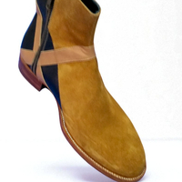 Crafted Leather Classic Men Brown Black Suede Leather Jodhpur Buckle Strap Boot - Thumbnail 2