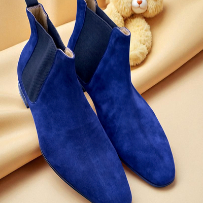 Crafted leather classic blue suede leather chelsea dress boot