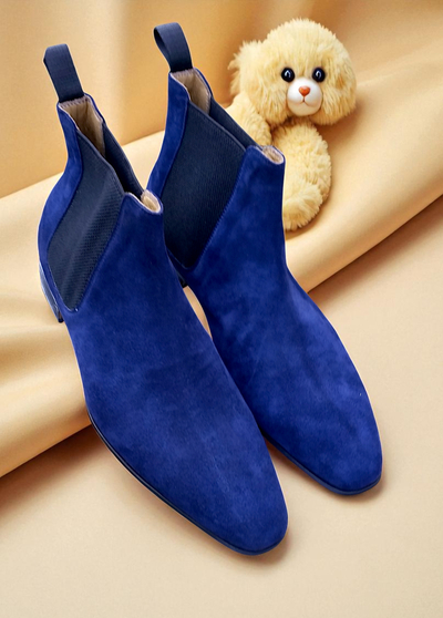 Crafted Leather Classic Blue Suede Leather Chelsea Dress Boot