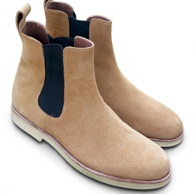 Crafted leather classic beige suede leather chelsea dress boot