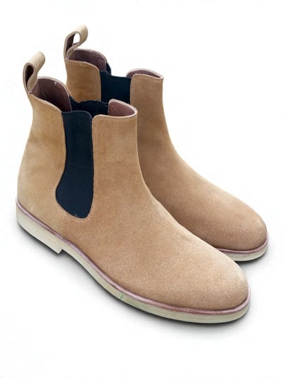 Crafted Leather Classic Beige Suede Leather Chelsea Dress Boot