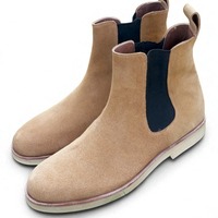 Crafted Leather Classic Beige Suede Leather Chelsea Dress Boot - Thumbnail 1