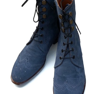 Crafted leather new mens blue suede leather ankle high wingtip dress boot