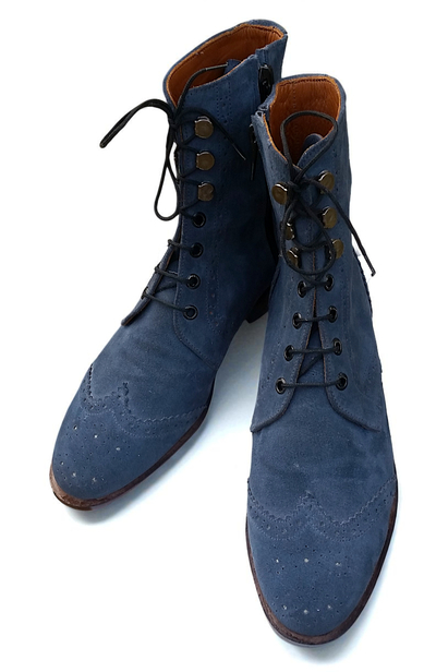 Crafted Leather New Mens Blue Suede Leather Ankle High Wingtip Dress Boot