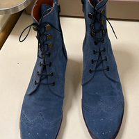 Crafted Leather New Mens Blue Suede Leather Ankle High Wingtip Dress Boot - Thumbnail 1