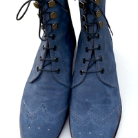 Crafted Leather New Mens Blue Suede Leather Ankle High Wingtip Dress Boot - Thumbnail 2
