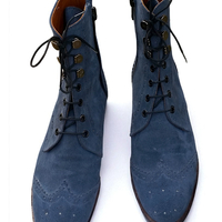 Crafted Leather New Mens Blue Suede Leather Ankle High Wingtip Dress Boot - Thumbnail 4