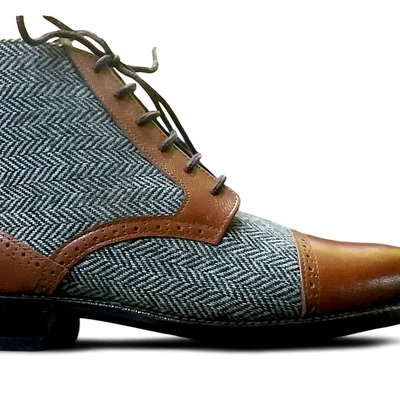 Crafted leather classic brown/tweed leather chukka dress  boot