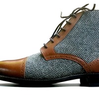 Crafted Leather Classic Brown/Tweed Leather Chukka Dress  Boot - Thumbnail 2