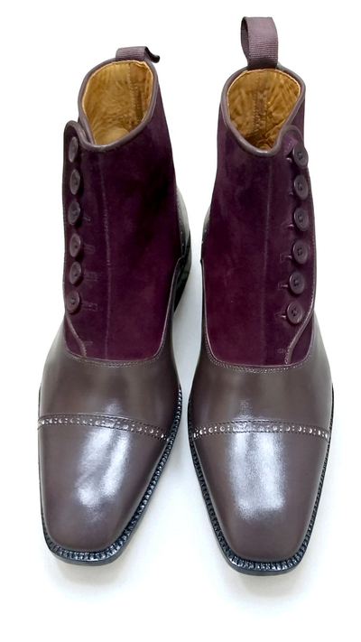 Crafted Leather New Mens Genuine Leather and Suede Button Ankle High Dress Boot