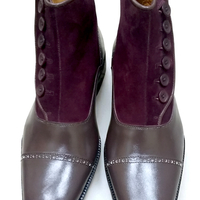 Crafted Leather New Mens Genuine Leather and Suede Button Ankle High Dress Boot - Thumbnail 1