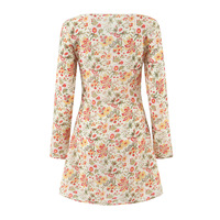 Retro romantic floral tie V-neck short A-line long-sleeved dress - Thumbnail 4