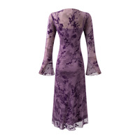 Retro mesh flocking jacquard round neck trumpet sleeve dress - Thumbnail 3