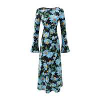 Vintage Print Chic Flared Long Sleeve Dress - Thumbnail 2