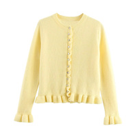 Round neck simple and versatile layered decorative knitted jacket - Thumbnail 1