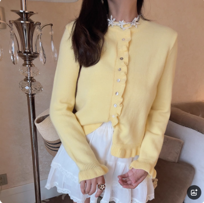 Round neck simple and versatile layered decorative knitted jacket