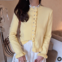 Round neck simple and versatile layered decorative knitted jacket - Thumbnail 3