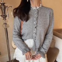 Round neck simple and versatile layered decorative knitted jacket - Thumbnail 4