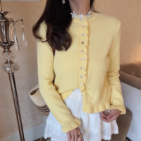 Round neck simple and versatile layered decorative knitted jacket - Thumbnail 5