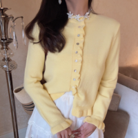 Round neck simple and versatile layered decorative knitted jacket - Thumbnail 6