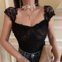 One-shoulder lace ruffled tube top - Thumbnail 5