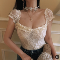 One-shoulder lace ruffled tube top - Thumbnail 2
