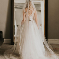 Romantic Long Tulle V Neck Ivory Wedding Dress - Thumbnail 1