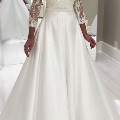 Vintage off the shoulder lace a-line wedding dresses with 3/4 sleeve