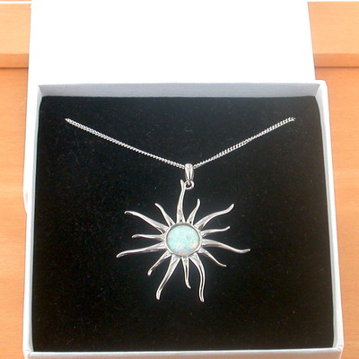 Boxed gift/sterling silver white opal sun pendant & chain/silver opal necklace uk/opal jewellery/opal jewelry/october birthstone/uk