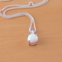BOXED GIFT/Sterling Silver White Opal Solitaire Pendant & Chain/Silver Opal Necklace UK/Opal Jewellery/Opal Jewelry/UK - Thumbnail 1