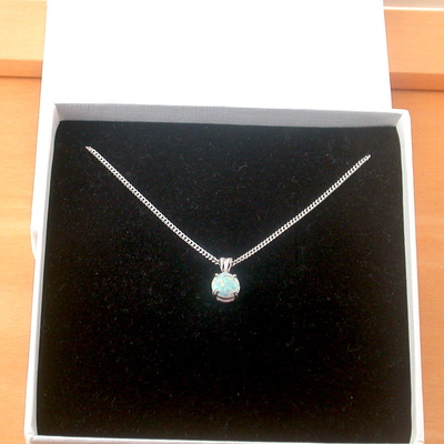 Boxed gift/sterling silver white opal solitaire pendant & chain/silver opal necklace uk/opal jewellery/opal jewelry/uk