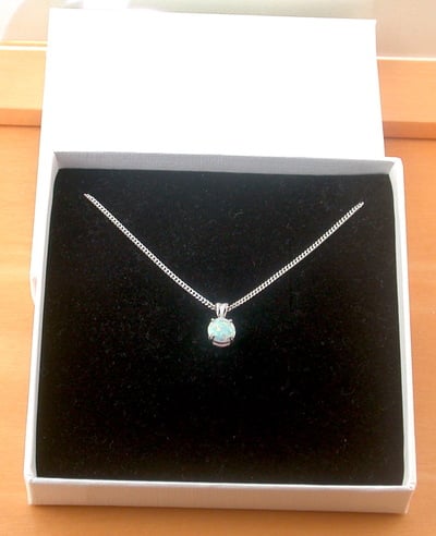 BOXED GIFT/Sterling Silver White Opal Solitaire Pendant & Chain/Silver Opal Necklace UK/Opal Jewellery/Opal Jewelry/UK