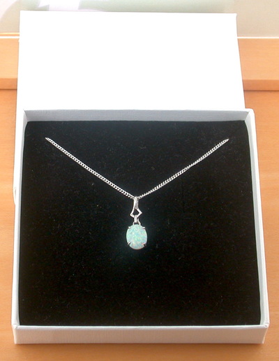 BOXED GIFT/925 White Opal Pendant & 18 inch Silver Chain/Sterling Silver Opal Necklace/Opal Jewellery/Opal Jewelry/U.K