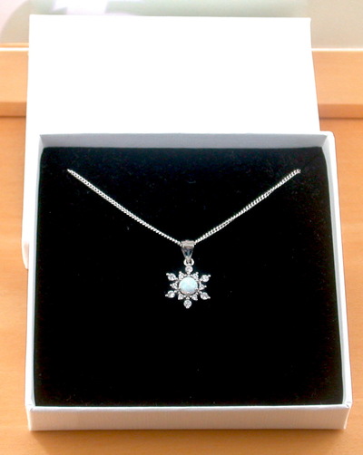 BOXED GIFT/Sterling Silver White Opal & CZ Snowflake Pendant & Chain/Opal Necklace/Opal Jewellery/Opal Jewelry/Snowflake Necklace/UK