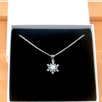 BOXED GIFT/Sterling Silver White Opal & CZ Snowflake Pendant & Chain/Opal Necklace/Opal Jewellery/Opal Jewelry/Snowflake Necklace/UK - Thumbnail 7