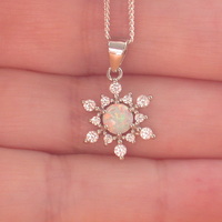 BOXED GIFT/Sterling Silver White Opal & CZ Snowflake Pendant & Chain/Opal Necklace/Opal Jewellery/Opal Jewelry/Snowflake Necklace/UK - Thumbnail 3